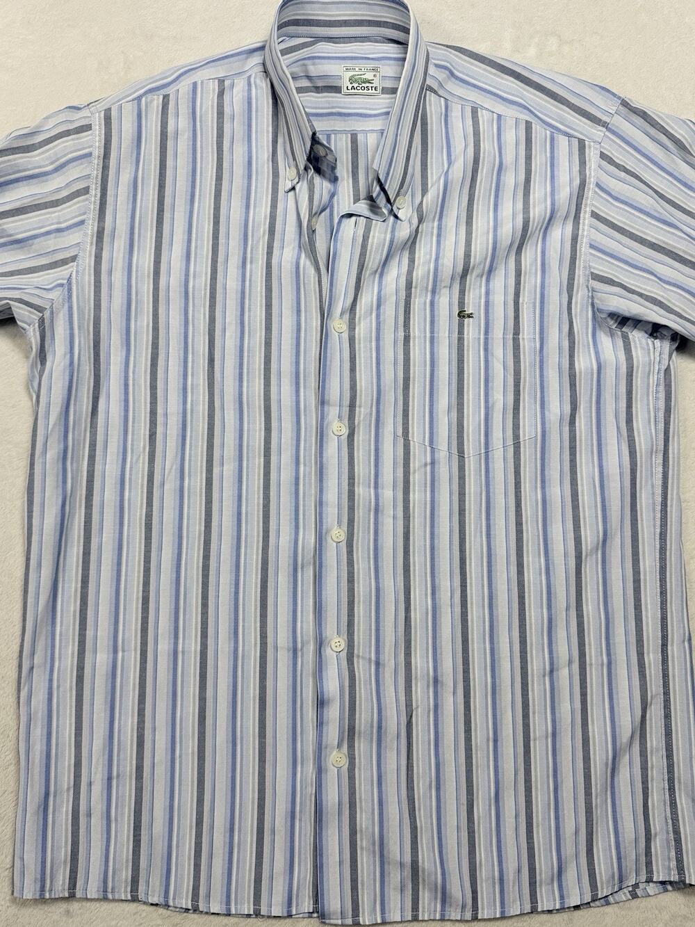 Lacoste Made in France Vintage Striped Short Sleeve Button Down Shirt Sz Lg